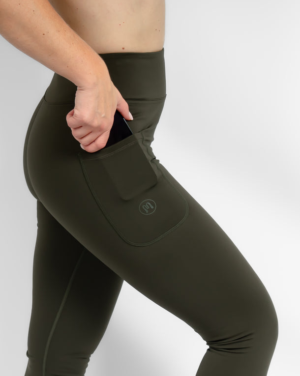 Aya Deep Olive Tight Fit Winter Leggings