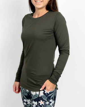 Mira Fitted Deep Olive Long-Sleeve